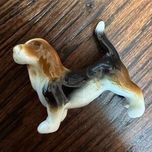 Ceramic Mini Dog Figurine - Brown, Black & White